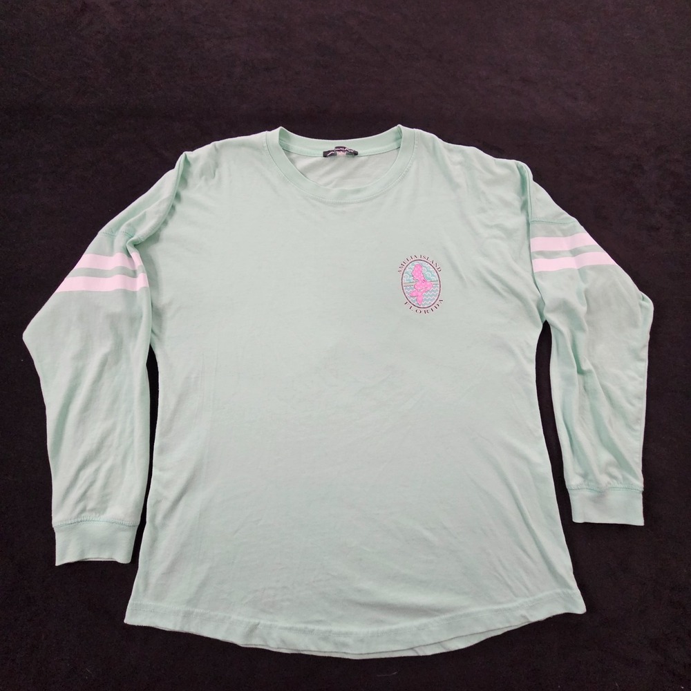 Amelia Island FL Mermaid Green Long Sleeve Cotton Blend T-Shirt Women's L